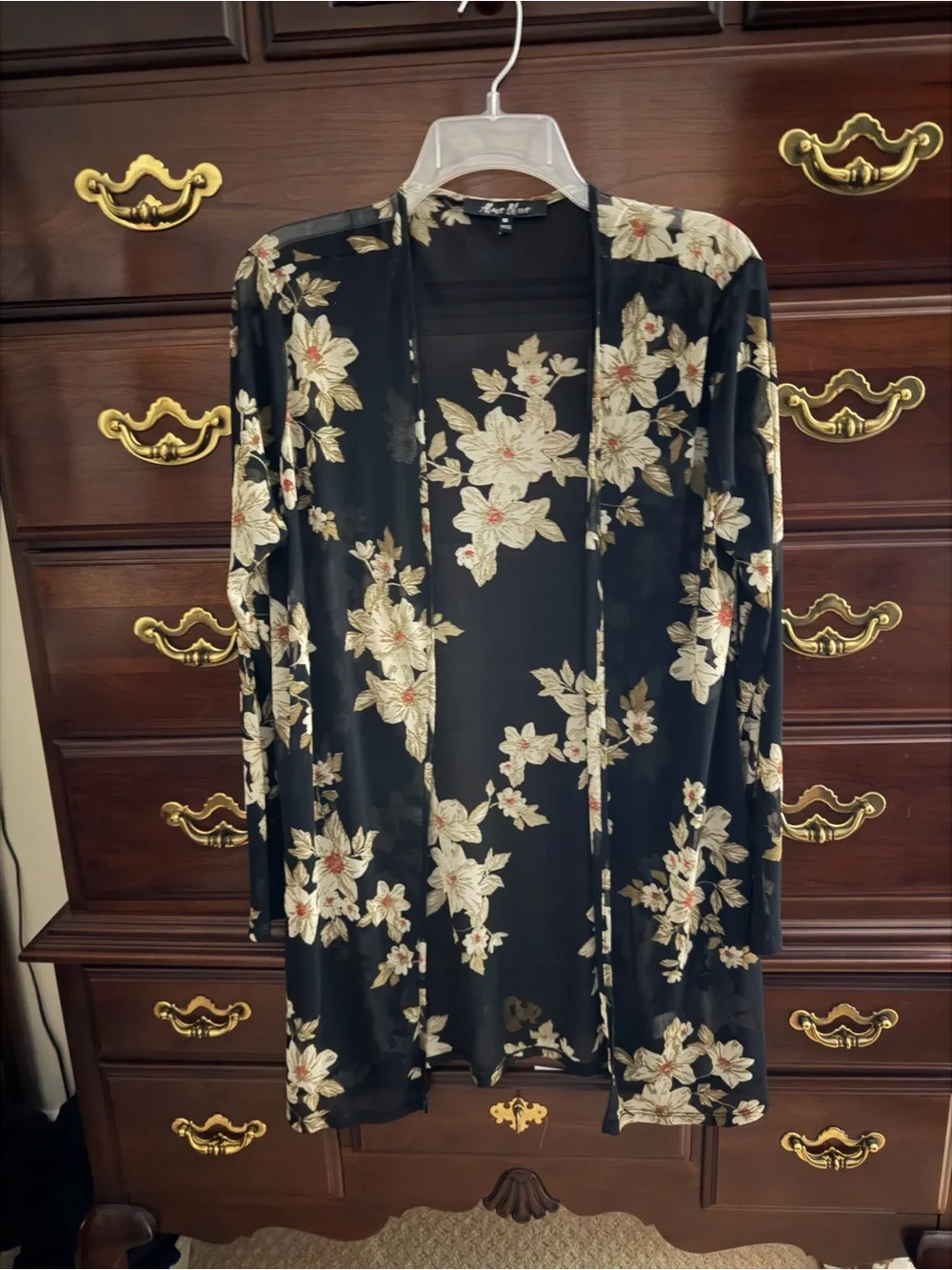 Alice Blue Black Floral Sheer Kimono Robe